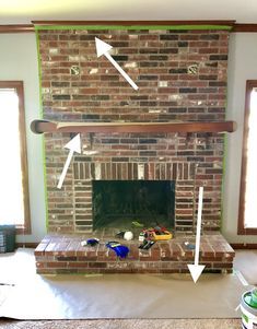 how (not) to German smear your fireplace (and whitewash it instead). - Grey House Haven German Wash Brick Fireplace, German Smear Brick, White Wash Fireplace, White Wash Brick Fireplace, German Smear, Picture Wall Living Room, Wood Mantle Fireplace, Red Brick Fireplaces, Day Planning