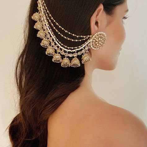 Bahubali Earrings, Sahara Earrings, Punjabi Earrings, Earrings Jhumka, Bridal Jewellery Earrings, Indian Wedding Jewelry Sets, Inexpensive Jewelry, Sari Dress, Polki Earrings