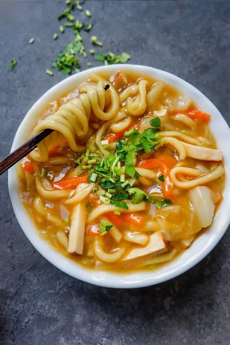 Chinese-Filipino Style Lomi (Vegan Recipe) - The Foodie Takes Flight Chicken Lomi Recipe, Lomi Recipe, Filipino Food Recipe, Filipino Soup Recipes, Vegan Chinese Food, Chewy Noodles, Thick Soup, Cabbage And Noodles, Healthy Soups