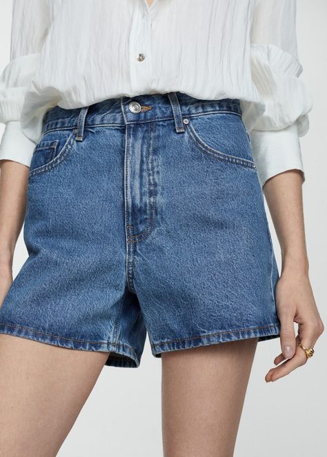 High-rise denim shorts - Women | Mango United Kingdom Short Jean, Short Design, Mango Outlet, Short Denim, High Rise Denim Shorts, Denim Style, Designer Shorts, Denim Shorts Women, High Rise Denim