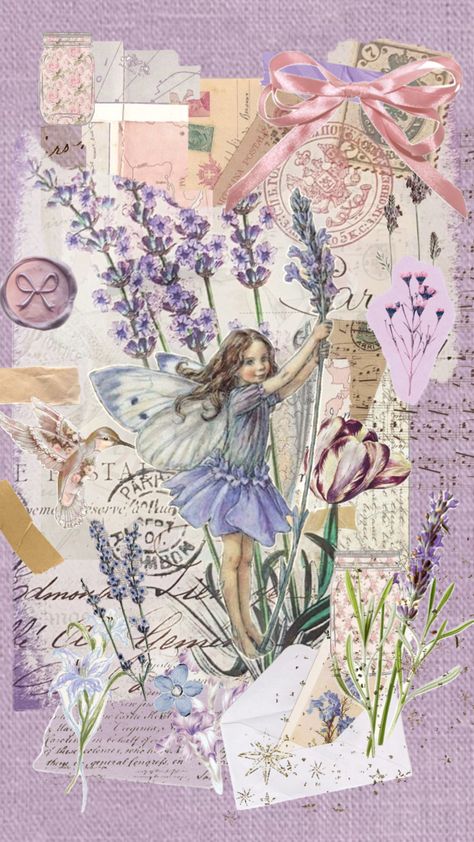 #fairycore #fairy #purple #lavender #pastel #purpleaesthetic #pastelaesthetic #cottagecore #paper #paperfairy Fairy Aesthetic Wallpaper, Purple Cottagecore, Fairy Wallpaper, Fairy Aesthetic, Vintage Fairies, Hippie Wallpaper, Cat Air, Collage Poster, Butterfly Wallpaper