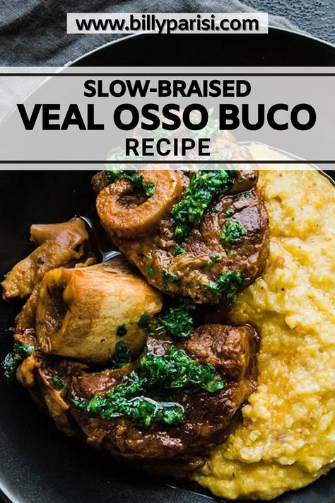 This slow-braised Osso Buco Recipe is made with veal shanks, vegetables, tomatoes, wine, and stock. It is delicious, like fall-off-the-bone good. I’ve been making this recipe for years, and to this day, it is still one of my favorites. This is a very hearty dish and can be somewhat difficult to find on Italian restaurant menus, but you can make it at home. Veal Stock Recipes, Osso Bucco Recipe Veal, Veal Shank Osso Bucco, Italian Osso Bucco Recipe, Beef Shank Osso Bucco Recipe, Osso Bucco Recipe Dutch Oven, Veal Recipes Easy, Veal Shank Recipes, Venison Osso Bucco Recipe