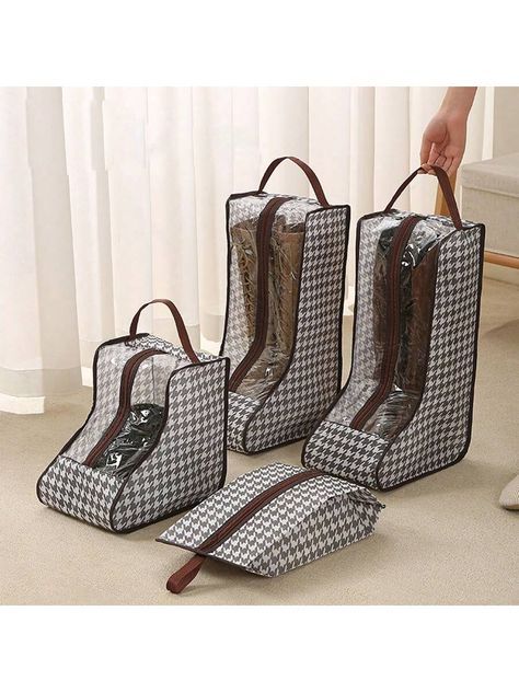 Black and White  Collar  Non-woven Fabric   Embellished   Storage & Organization Shoe Storage Containers, Bird Shoes, Shoe Bags For Travel, Boot Storage, Foldable Shoes, Shoe Storage Bags, Pattern Shoes, Boots Patterns, Shoe Bags