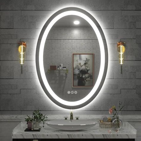 Amazon.com: SMIROR Oval LED Bathroom Mirror 24x32, Lighted Vanity Mirror for Wall, Anti-Fog, Shatter-Proof, Dimmable, Memory, 3 Colors (Front Lights + Backlit) : Home & Kitchen Mirror 24x36, Oval Mirror Bathroom, Lighted Vanity, Mirror For Wall, Led Bathroom Mirror, Illuminated Mirrors, Lighted Vanity Mirror, Mirror Bathroom, Led Bathroom