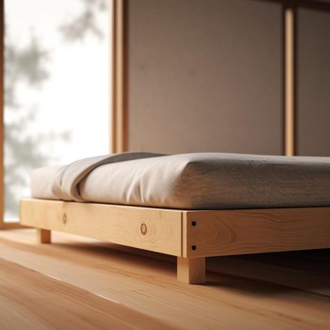 Japandi Bed Frame - My 7 Favourite Sleek Designs Handmade Wood Bed Frame, Japanese Bed Frame Diy, Diy Wood Bed Frame, Japandi Bed Frame, Japanese Floor Bed, Japanese Bed Frame, Japandi Bed, Japanese Platform Bed, Zen Bed