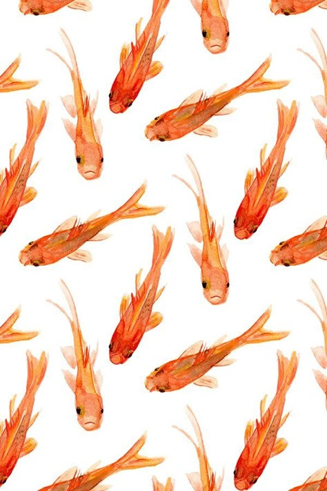 #watercolor #art #artwork #prints #pattern Aesthetic Goldfish, Goldfish Wallpaper, Iphone Wallpaper Orange, Goldfish Art, Watercolor Fish, Fish Wallpaper, Orange Aesthetic, Orange Wallpaper, Design Textile