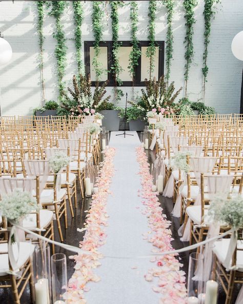 35 Altar and Aisle Decorations We Love #WeddingIdeas #WeddingCeremony #WeddingAisleDecor #WeddingCeremonyIdeas | Martha Stewart Weddings Wedding Aisles, Rose Petals Wedding, Floral Wreath Wedding, Wreath Wedding Invitations, Late Summer Weddings, Ceremony Chairs, Ceremony Design, Wedding Altars, Wedding Aisle Decorations