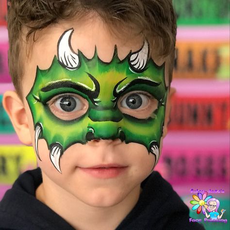 Monster face paint Easy Face Painting Ideas, Dinosaur Face Painting, Monster Face Painting, Dragon Face Painting, Green Face Paint, Blue Face Paint, Mime Face Paint, Easy Face Painting, How To Face Paint