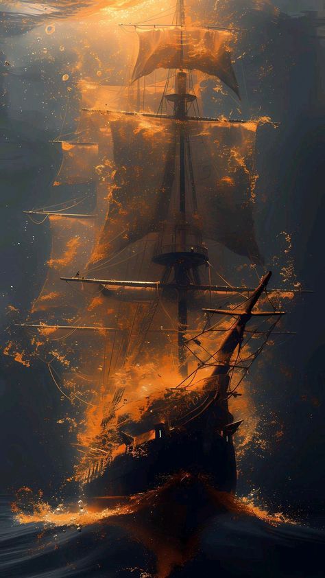 Dark Wallpaper Ideas, Burning Ship, Ghost Ship Art, Pirate Ship Art, Cute Wallpaper Iphone, Optical Illusion Drawing, Wallpapers Dark, Unique Wallpapers, Mobile Phone Wallpaper