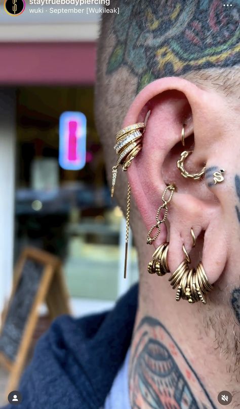 Guage Earring Aesthetic, Multiple Stretched Lobes, Hoops In Stretched Ears, Stacked Gauges, Stretchers Ear Piercings, Stretched Cartilage, Large Stretched Ears, Ear Piercings Stretched Ears, Stretched Ear Jewelry