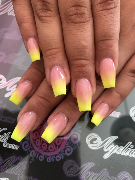 Ombré French Tip Color, Pink And Yellow Nails Ombre, Light Orange Ombre Nails, Ombré Color Nails, Spring Ombre Acrylic Nails, Neon Ombre Nails Bright Colors, Hombre Nails Ombre Summer, Bright Ombre Nails Summer, Ombre French Nails Color