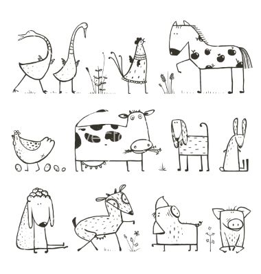 Farm Funny, Arte Doodle, Kid Coloring Page, Animal Doodles, Pola Sulam, Animal Cartoon, Art Et Illustration, Animal Sketches, Art And Illustration