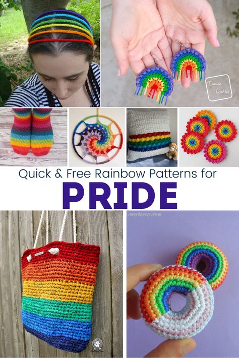 Crochet Pride Accessories, Diy Pride Crafts Easy, Pride Diy Ideas, Free Pride Crochet Patterns, Queer Crochet Patterns, Rainbow Crochet Projects, Pride Month Crochet Ideas, Pride Knitting Patterns, Lgbtq Crochet Patterns