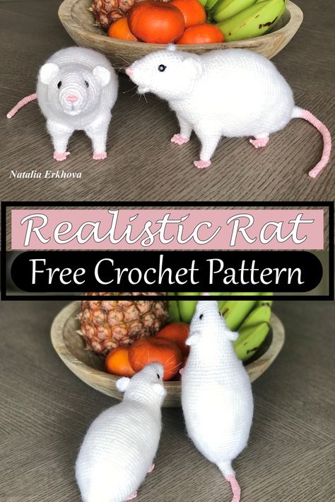 Realistic Rat Rat Sweater Crochet Pattern, Crochet Animals Realistic, Crochet Rat Amigurumi Free Pattern, Free Rat Crochet Pattern, Rat Crochet Pattern Free, Rat Sewing Pattern, Weird Amigurumi, Rat Crochet Pattern, Rat Amigurumi