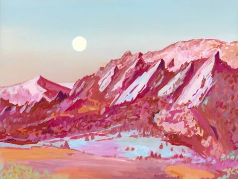 RichelleCripe - Etsy Painting Bodies, Modern Western Home, Modern Western Home Decor, Boulder Flatirons, Colorado Painting, Colorado Landscape, Computer Background, Colorful Mountains, Modern Western