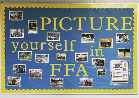 Another awesome board idea. Orange HS FFA - www.OneLessThing.net Ffa Greenhand Ideas, Ffa Leadership Activities, Ffa Recruitment Ideas, Ffa Board Ideas, Ffa Bulletin Boards Ideas, Ffa Bulletin Boards, Ffa Week Ideas, Ffa Banquet Ideas, Agriculture Classroom Decorations