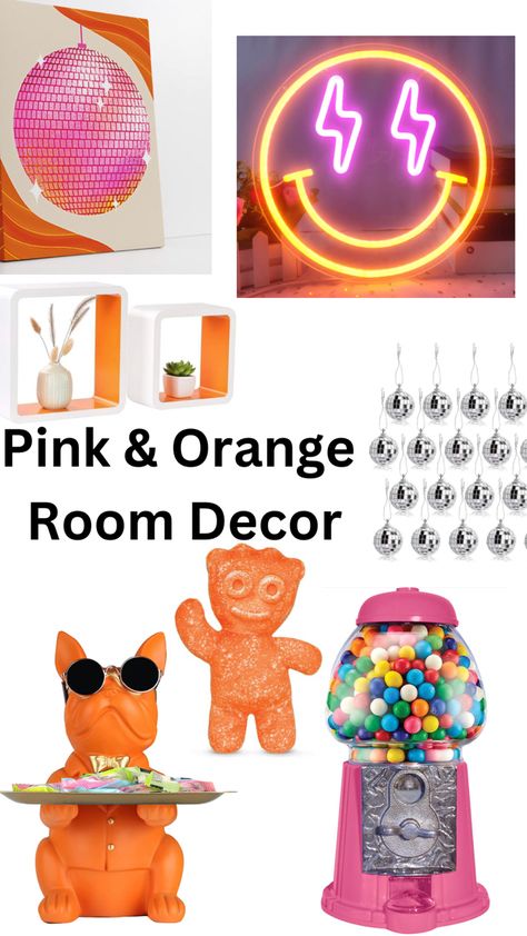 Pink And Orange Room, Pink And Orange Dorm, Orange Dorm Room, Orange Room Decor, Dorm Room Decor Aesthetic, Dorm Items List, Pink Dorm Rooms, Room Decor College, Orange Room