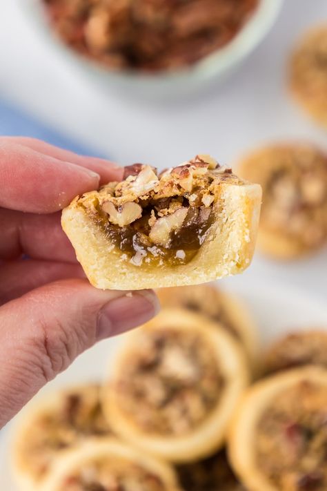 Mini Pecan Cheesecake Bites, Puff Pastry Pecan Pie Bites, Tea Time Tassies Mini Pecan Pies, Tiny Pecan Tarts, Easy Mini Pecan Pie Tarts, Individual Pecan Pies, Puff Pastry Pecan Pie Bites Food Dolls, Pecan Tassies Recipe, Pecan Tassie Recipe