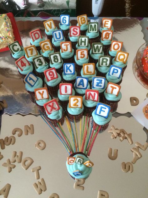 Abc 123 Birthday Party Ideas, Abc Birthday Cake, Abc Cupcakes, Alphabet Cupcakes, Alphabet Birthday Parties, Alphabet Birthday, 1st Birthday Cupcakes, Abc Party, Pull Apart Cake