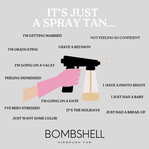 All occasions are spray tan occasions. It’s a fact that spray tans make you happier and more confident. Get a spray for the sake of being that much happier!!! 🤗🥳🤸 #tan #tanned #tanning #spraytan #airbrushtans #bronze #fitness #houston #spraytanartist #bombshell Spray Tan Thursday, Garage Spray Tan Room, Pre And Post Spray Tan Care, Bridal Spray Tan Packages, In Home Spray Tan Room, Luxury Spray Tan, Spray Tan Lines Aesthetic, Spray Tan Social Media Posts, Spray Tan Content Ideas