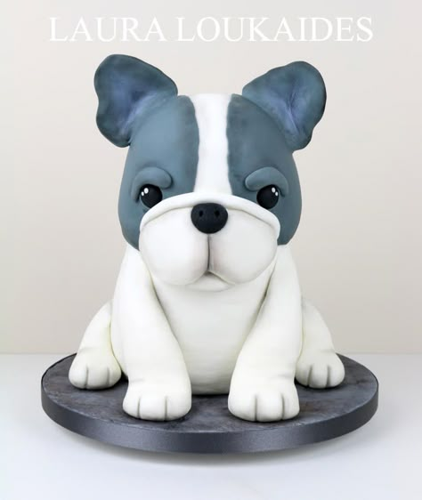 Beau The French Bulldog by Laura Loukaides Dogs Food Recipes, French Bulldog Cake, Fondant Dog, Bulldog Cake, Recipes French, Puppy Cake, Fondant Animals, Animal Cakes, Dog Cakes