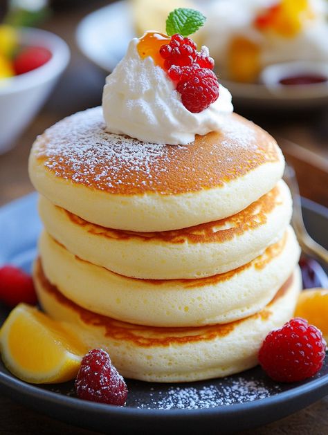 🥞 𝗜𝗻𝗴𝗿𝗲𝗱𝗶𝗲𝗻𝘁𝘀 🥞 2 large eggs 2 tablespoons milk ½ teaspoon vanilla extract 1 teaspoon lemon zest (optional) ¼ cup all-purpose flour (fluffed, spooned, and leveled) ¼ teaspoon baking powder ½ teaspoon white vinegar (or lemon juice) 2 tablespoons granulated sugar Oil for cooking Optional toppings: Sweetened whipped cream Assorted berries Powdered sugar Maple syrup Sweetened whipped cream (optional): ½ cup heavy cream (cold) 1 tablespoon granulated sugar (more or less to taste) Sufle Pancake, Big Pancakes, Hot Dessert Recipes, Pancake Aesthetic, Japanese Souffle Pancake Recipe, Soufflé Pancakes, Souffle Pancakes, Food References, Japanese Desserts