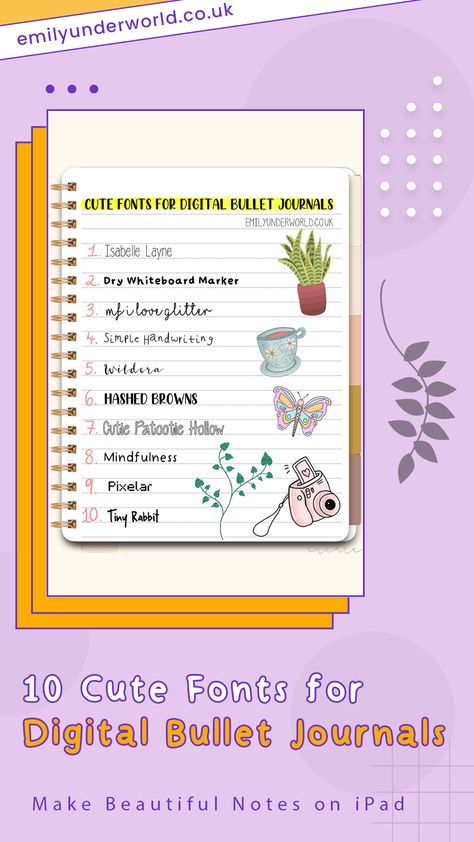 Digital Bullet Journal Ideas, Notes On Ipad, Goodnotes Fonts, Bullet Journal Fonts, Bujo Aesthetic, Cute Handwriting Fonts, Cute Handwriting, Digital Bullet Journal, Bullet Journal Font