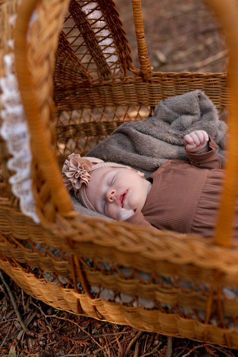 Wicker Bassinet Photography, Vintage Baby Photoshoot, Vintage Bassinet, Wicker Bassinet, Month Pictures, Winter Newborn, Lifestyle Newborn Photography, Newborn Shoot, Baby Pics