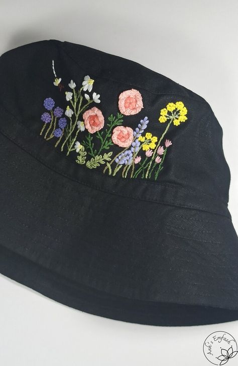 Bucket Hat Embroidery, Floral Bucket Hat, Embroidered Bucket Hat, Love Embroidery, Gardening Hat, Winter Birds, Painted Hats, Reversible Bucket Hat, Recycle Jeans