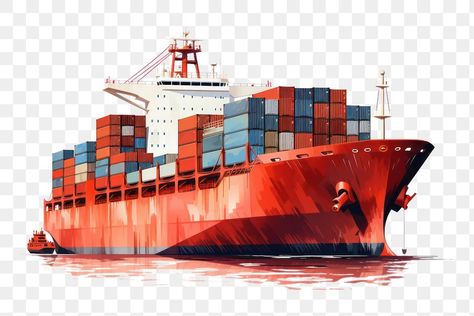 Cargo Ship Illustration, Ship Illustration, Container Ship, Cargo Ship, Oil Tanker, Cargo Shipping, College Art, Transportation, White Background