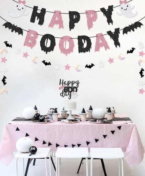 Halloween Themed Third Birthday, Booday Party Ideas, Pink Halloween Birthday Party Decor, My Boo Is Two, Boo Day Party Decorations, Pastel Goth Birthday Party, Two Spooky 2nd Birthday Party Decorations, First Boo Day Party Girl, 1st Boo Day Party