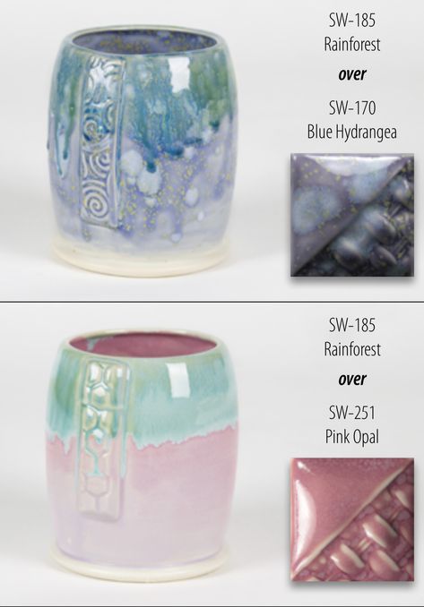 Unicorn Glaze Pottery, Pink Opal Glaze Combinations, Mayco Glaze, Ceramics Glaze, Glaze Combinations, Glaze Combos, Pottery Glaze, Amaco Glazes, Beginner Pottery