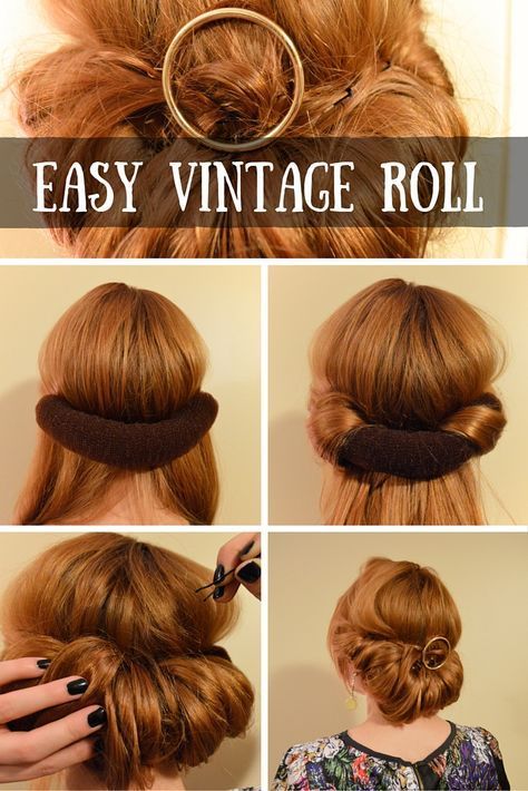 easy conair vintage roll | how to style your hair in this easy vintage roll | easy and feminine updo Cabelo Pin Up, Easy Vintage Hairstyles, Vintage Hairstyle, 1940s Hairstyles, Hair Tutorials Easy, Trending Hairstyles, Retro Hairstyles, Beauty Hair, Hair Today