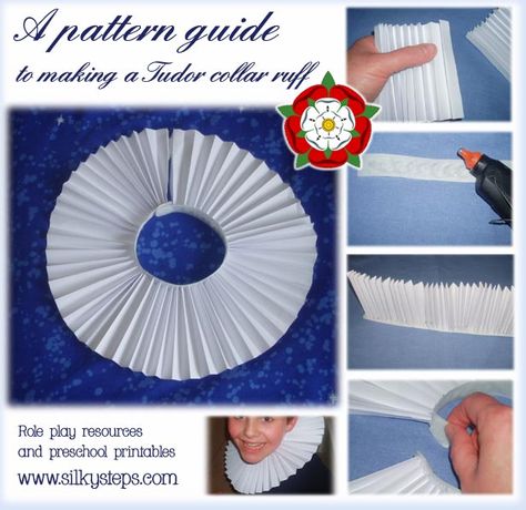 Instruction guide to making a child Tudor collar ruff for role play How To Make A Ruffle, Tudor Art, World Book Day Ideas, Clown Collar, Dance Crafts, Tudor Costumes, Play Props, Collars Diy, Diy Costumes Kids