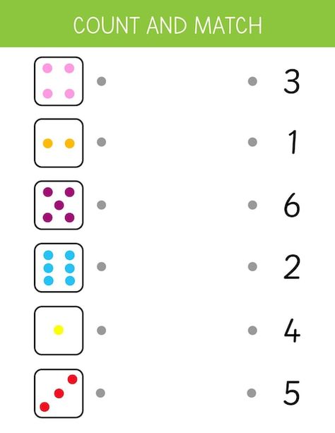 Matching activity for kids. match dice a... | Premium Vector #Freepik #vector #dice #matching-game #worksheet-kids #educational-game Counting Matching Worksheet, Matching Quantity To Number Activities, Activity Sheet For Preschoolers, Math Kids Worksheets, Match Activities For Preschool, Match The Following Worksheets For Kids, Math For Kids Worksheets, Playgroup Worksheets For Kids, Aba Worksheets