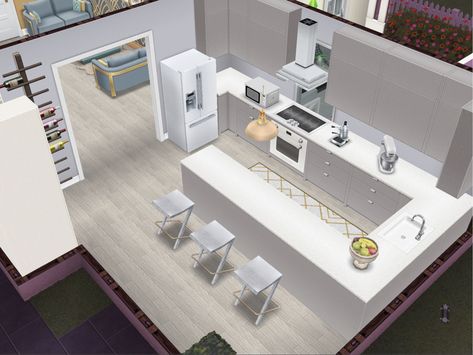 Modern Kitchen Design Sims 4, Sims Mobile Kitchen Ideas, Sims 4 Minimalist Kitchen, Sims Freeplay Kitchen Ideas, Sims Freeplay Living Room Ideas, Sims Freeplay Room Ideas, Sims 4 Kitchen Ideas Base Game, The Sims Freeplay Houses Ideas Design, Sims Kitchen Ideas