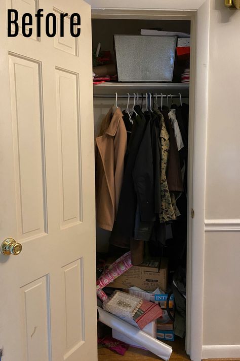 Storage And Coat Closet, Small Coat Closet Organization, Small Coat Closet Ideas, Coat Closet Storage, Hall Closet Organization, Coat Closet Makeover, Coat Closet Ideas, Small Coat Closet, Front Hall Closet