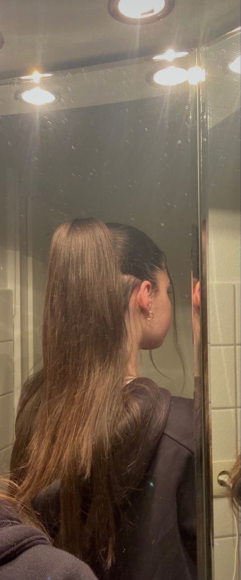 Brown Hair In A Ponytail, Brown Hair Pictures, Long Hair Inspo, Hairstyle For School, Brown Hair Girl, Brown Straight Hair, Brunette Aesthetic, Aesthetic Hairstyles, Ponytail Girl