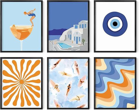 Amazon.com: HAUS AND HUES Seascape Posters Gallery Wall Art Set of 6 - Beach Wall Art, Evil Eye Wall Decor, Travel Pictures for Wall, California Wall Art, Blue Poster, Orange Wall Art (Framed Black 16x20): Posters & Prints Blue And Orange Wall Art, Posters Gallery Wall, Evil Eye Wall Decor, Pictures For Wall, Blue Dorm, Eye Wall Decor, Haus And Hues, Summer Wall Art, Dorm Wall Art