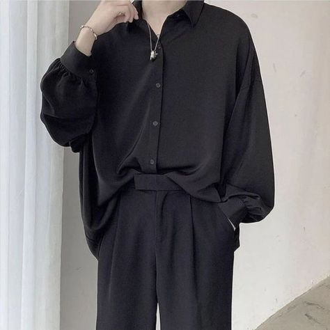 81ca0262c82e712e50c580c032d99b60desc53092396ri Harajuku Shirt, Blouses Casual, Shirt With Tie, Comfortable Blouses, Black Button Up Shirt, Costume Noir, Formal Tops, Oversized Streetwear, Black Long Sleeve Shirt