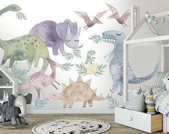 Watercolor Dinosaur, Marble Wall Mural, Dinosaur Wall Decals, Forest Mural, Dinosaur Fabric, Dinosaur Wall Stickers, Dinosaur Stickers, Kids Watercolor, Dinosaur Nursery