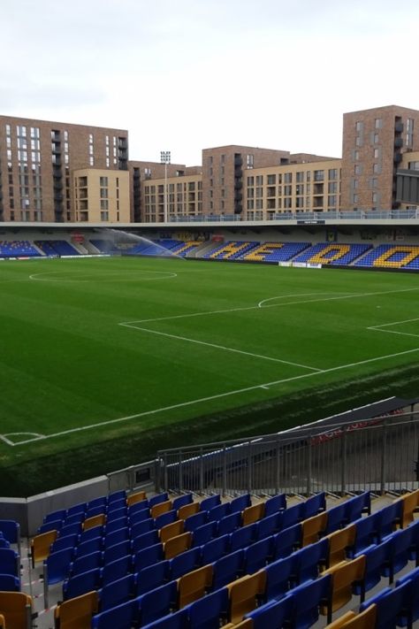 The Cherry Red Records Stadium in London, England - AFC Wimbledon Ladies : Walton Casuals Ladies FC 7:1 (3:1) - Vitality Women's FA Cup - 1.405 Spectators #groundhopping #london #england #afcwimbledonladies #waltoncasualsladiesfc Biggest Stadium, Afc Wimbledon, Mini Posters, Stadium Design, Sports Stadium, Sunny Sunday, Football Stadiums, Football Match, Womens Football