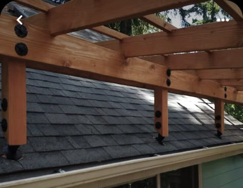 Deck Off Back Of House Roof, Deck Roof Extension Ideas, Attaching Patio Roof To House, Covered Patios Attached To House Back, Pergola Attached To Roof Of House, Pergola Roof Risers, Patio Cover Retractable, Diy Pergola Attached To House With Roof, Back Porch Sink Ideas