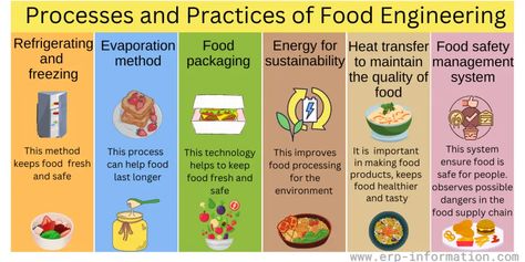 This image illustrates Processes and Practices of #FoodEngineering. Pin our article on Food Engineering and ERP! Explore how industry goals, processes, and technology advancements drive efficiency and growth in food manufacturing. #whatisfoodengineering #skillsoffoodengineer #responsibleoffoodengineer Picture Of Food, Food Science And Technology, Food Engineering, Agricultural Engineering, Food Manufacturing, Packaging Food, Food Technology, Food Tech, Make Food