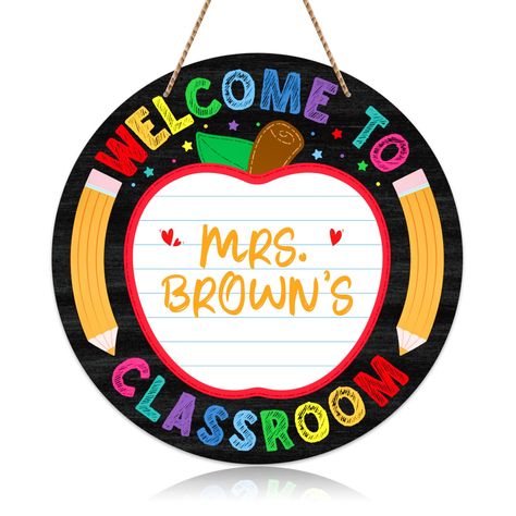 PRICES MAY VARY. 【Teacher Door Sign for Classroom】: Features apple-style and colorful pencil design with the words ''Welcome to Classroom'' , bright and beautiful, easy to catch kids students attention, create an inviting atmosphere as they back to school and enter your classroom, great teacher door sign for classroom decorations. 【Personalized Welcome to Our Classroom Sign】: Unique personalized design, can customized teacher's name, there is a blank apple-shape space where you can write teacher Back To School Classroom Door, Welcome Sign For Classroom, Welcome To Our Classroom, Sign For Classroom, Classroom Door Decorations, Classroom Door Sign, Teacher Door Sign, Classroom Door Signs, Teacher Door Signs