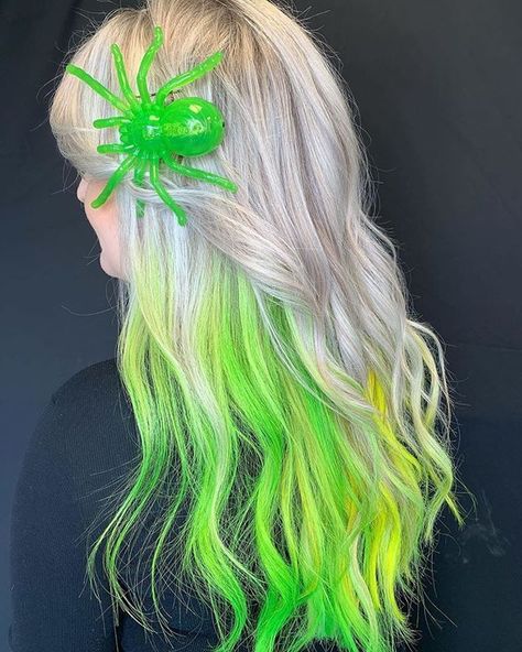 #Hair @pravanasingapore Blonde Hair With Green Tips, Neon Green Hair, New Hair Do, Neon Hair, Edgy Hair, Short Hair Color, Rainbow Hair, Dream Hair, Hair Color Trends