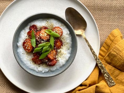 Early Postpartum Congee — Clover and Timothy ~ Alicia Allison Caramelized Carrots, Spiced Zucchini, Meatball Dishes, Adzuki Beans, Tea Eggs, Cup Of Rice, Red Rice, Sauteed Spinach, Sauteed Chicken