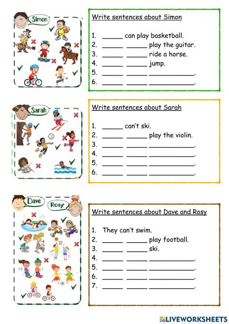 Can Or May Worksheets, Don't And Doesn't Worksheet, Can Cannot Worksheet, Make A Sentence Game, Can Worksheet, Can And Can't Worksheet, I Can I Can't Worksheet For Kids, Can Can’t Worksheet, Letter Writing For Kids