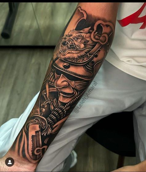 Upper Arm Tattoos For Guys, Samurai Tattoo Sleeve, Rib Tattoos For Guys, Japanese Tattoos For Men, Tiger Tattoo Sleeve, Half Sleeve Tattoos Forearm, Wolf Tattoo Sleeve, Samurai Tattoo Design, Dragon Sleeve Tattoos