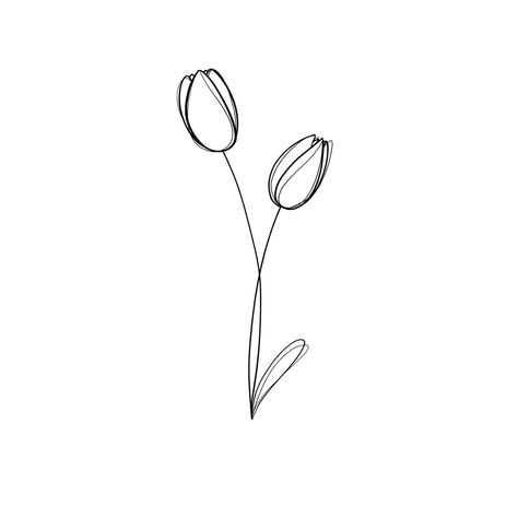 Line Art Drawings Tulips, Tulip Flower Drawing Simple, Tulip Tattoo Drawing, One Line Tulip Drawing, Linework Tulip Tattoo, Tulips Line Drawing, Tulips Minimalist Tattoo, Small Tulip Drawing, Tulip One Line Tattoo